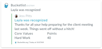 Bucketlist bot screenshot from slack